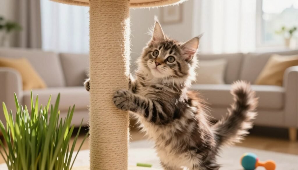 Maine Coon kitten climbing